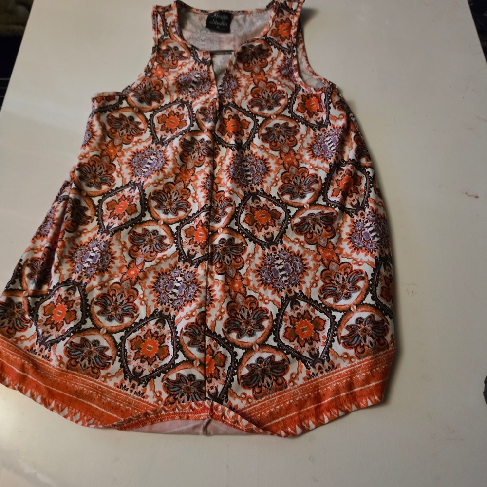 Knapp Studio Womens Small Orange Paisley Medallion Sleeveless High Low Tank Top